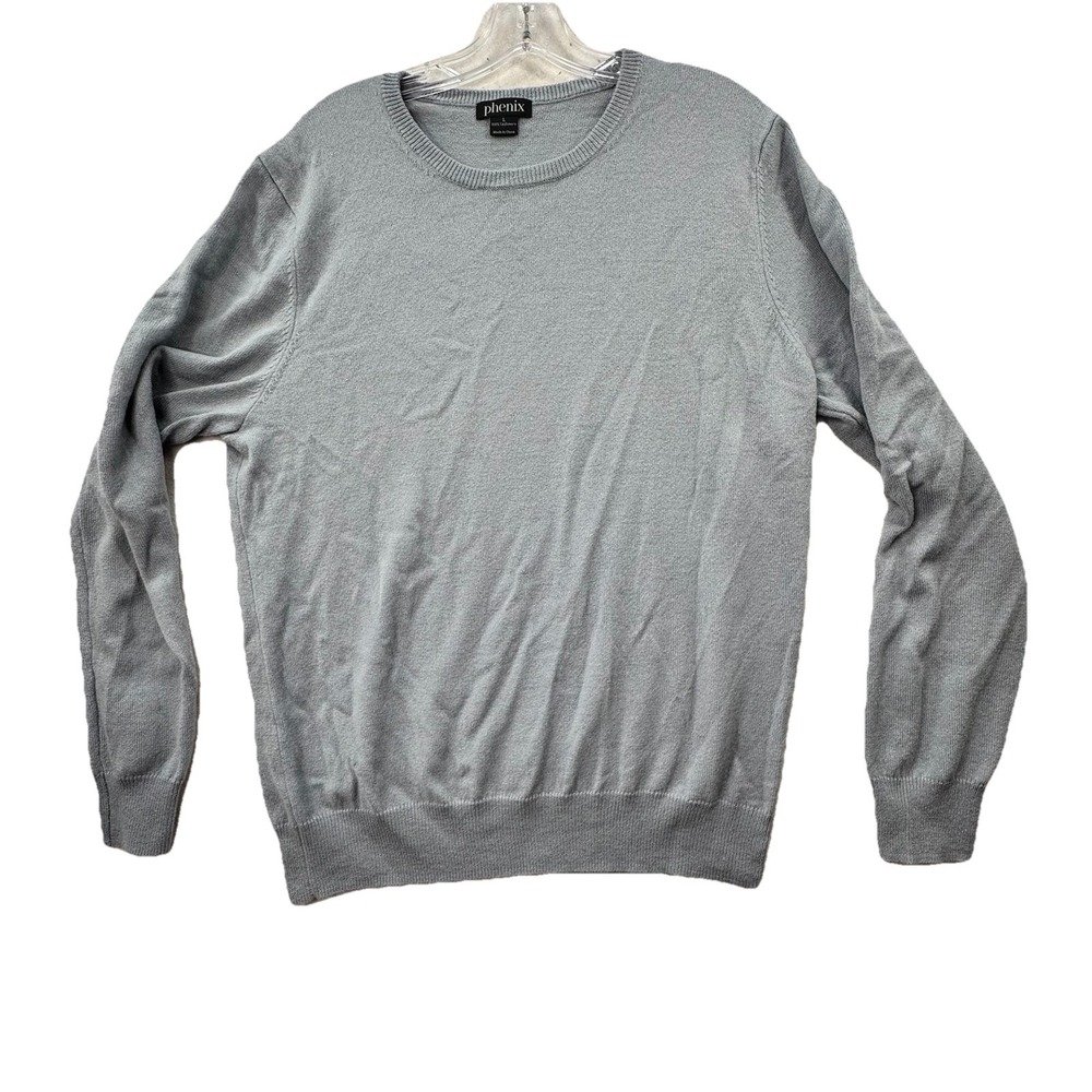 Phenix Men's Long Sleeve 100% Cashmere Pullover Sweater Size Large‎ Blue Preppy